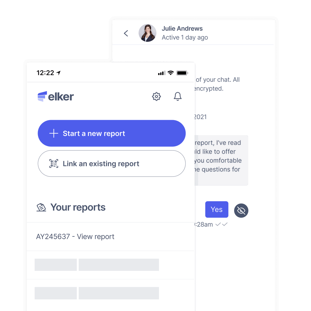 Elker anonymous reporting mobile app view