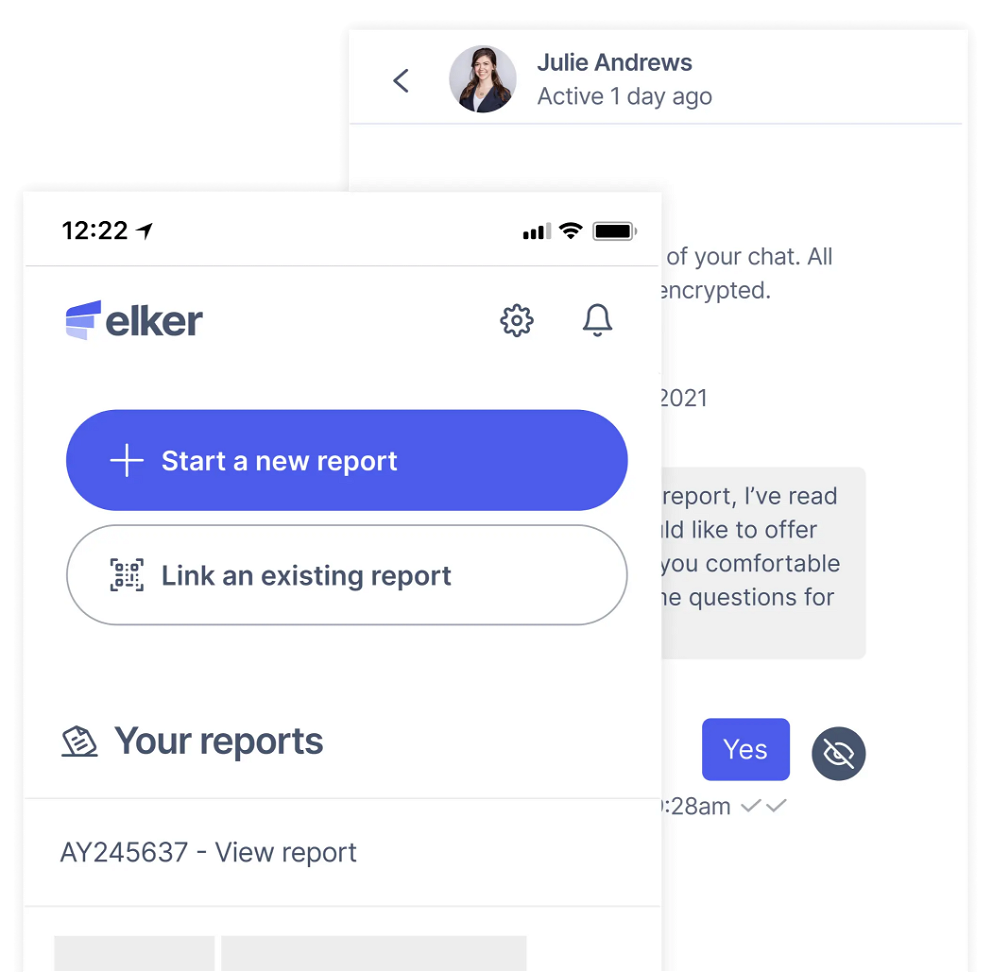 Elker's anonymous reporting platform iOS app view