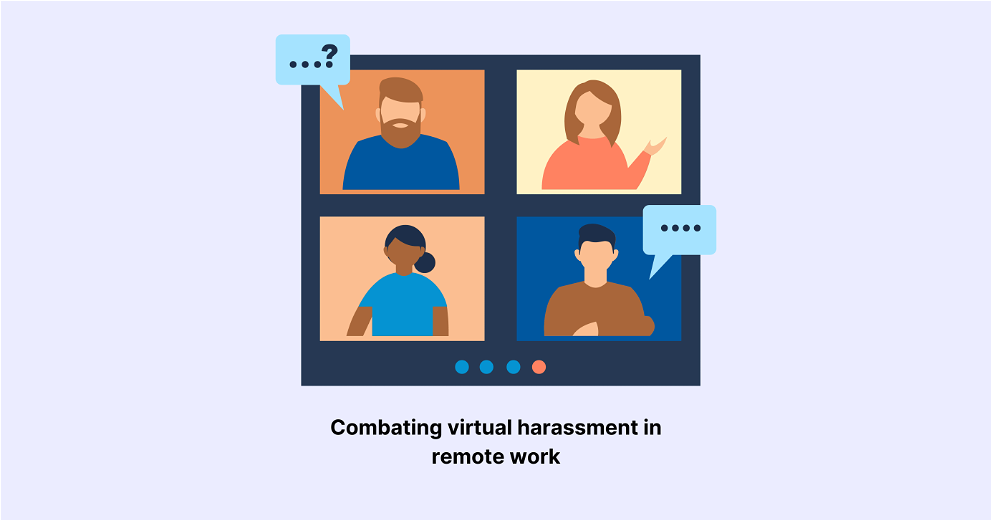 Illustration depicting remote workplace harassment in a video conference
